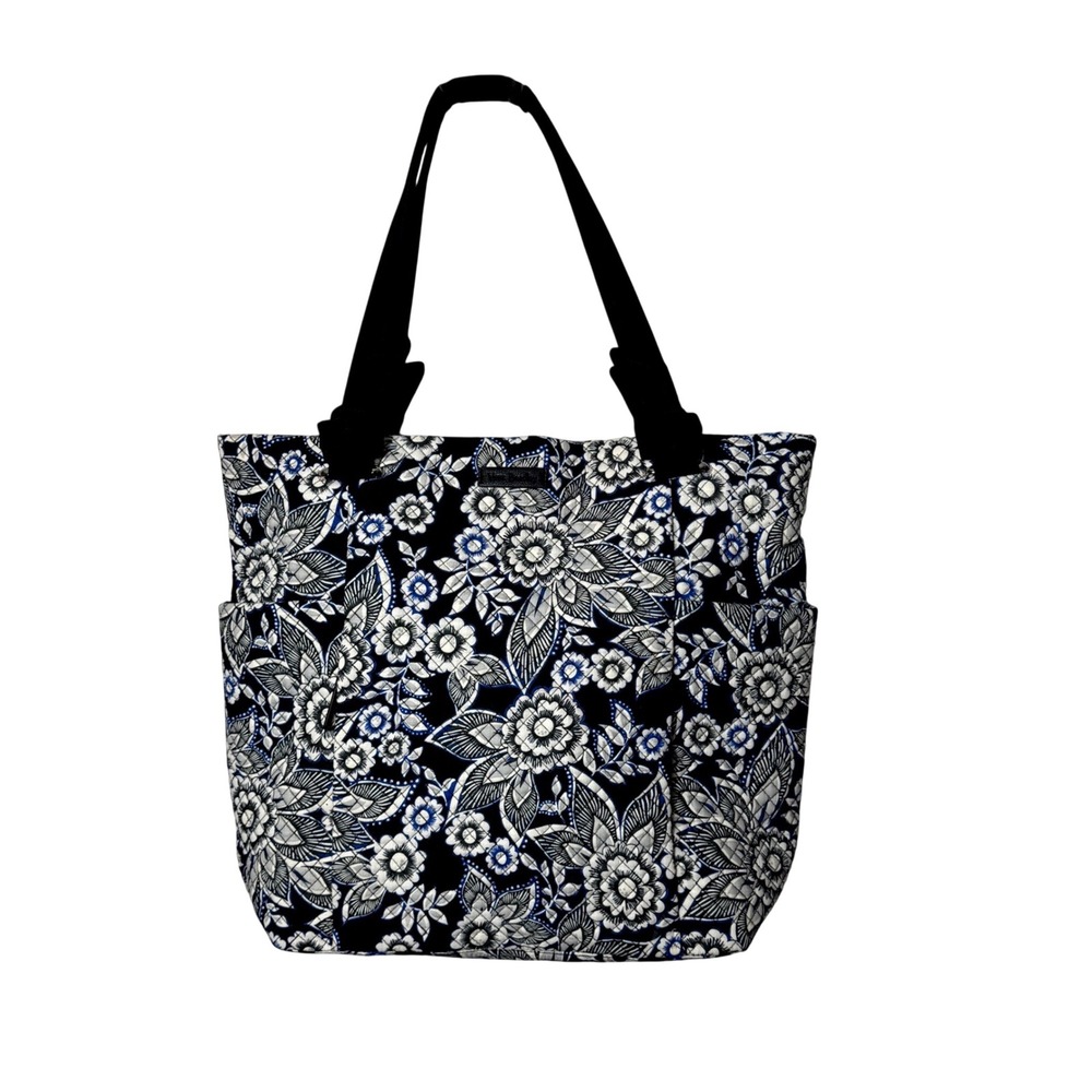 Vera Bradley Hadley Tote Snow Lotus Large Black Quilted Shoulder Bag Coastal New